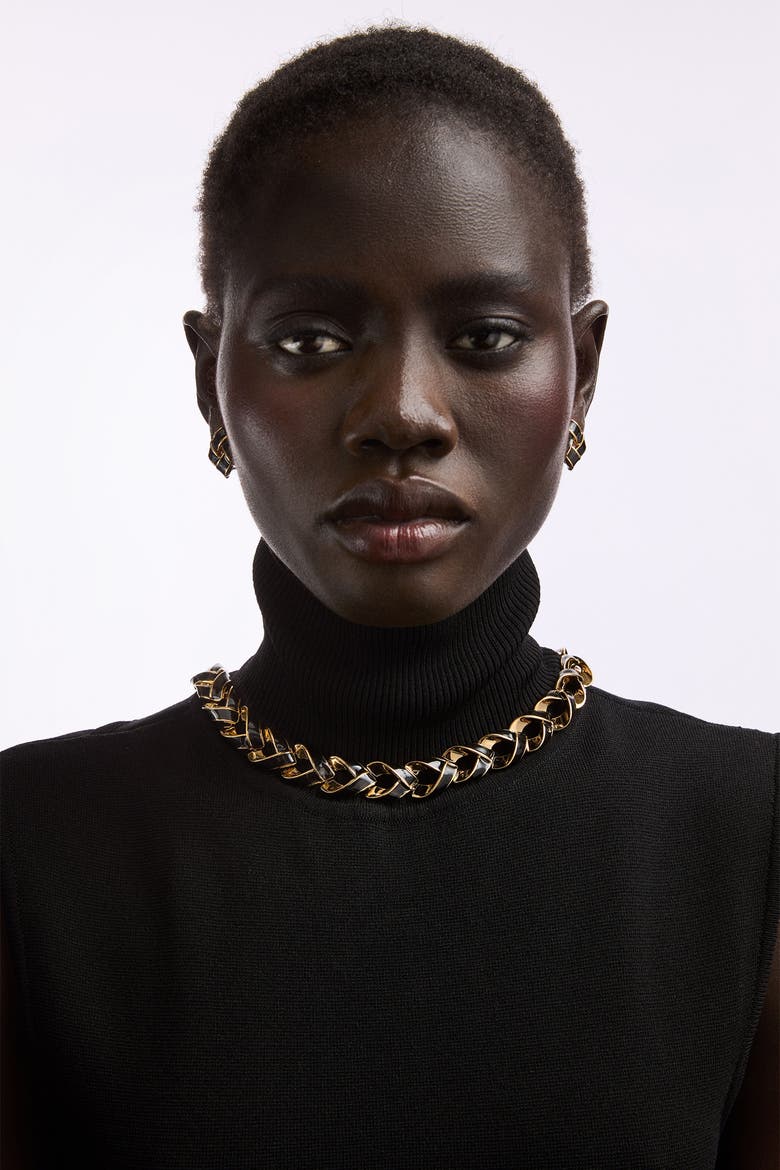 1990s Vintage D'Orlan Black Enamel Necklace and Earrings Set, Alternate, color, D'Orlan