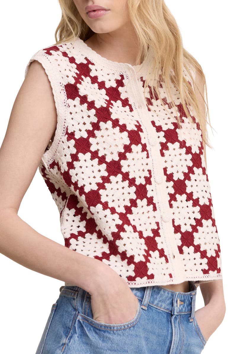 Nobody's Child Open Knit Sleeveless Cardigan, Alternate, color, Ivory/Red