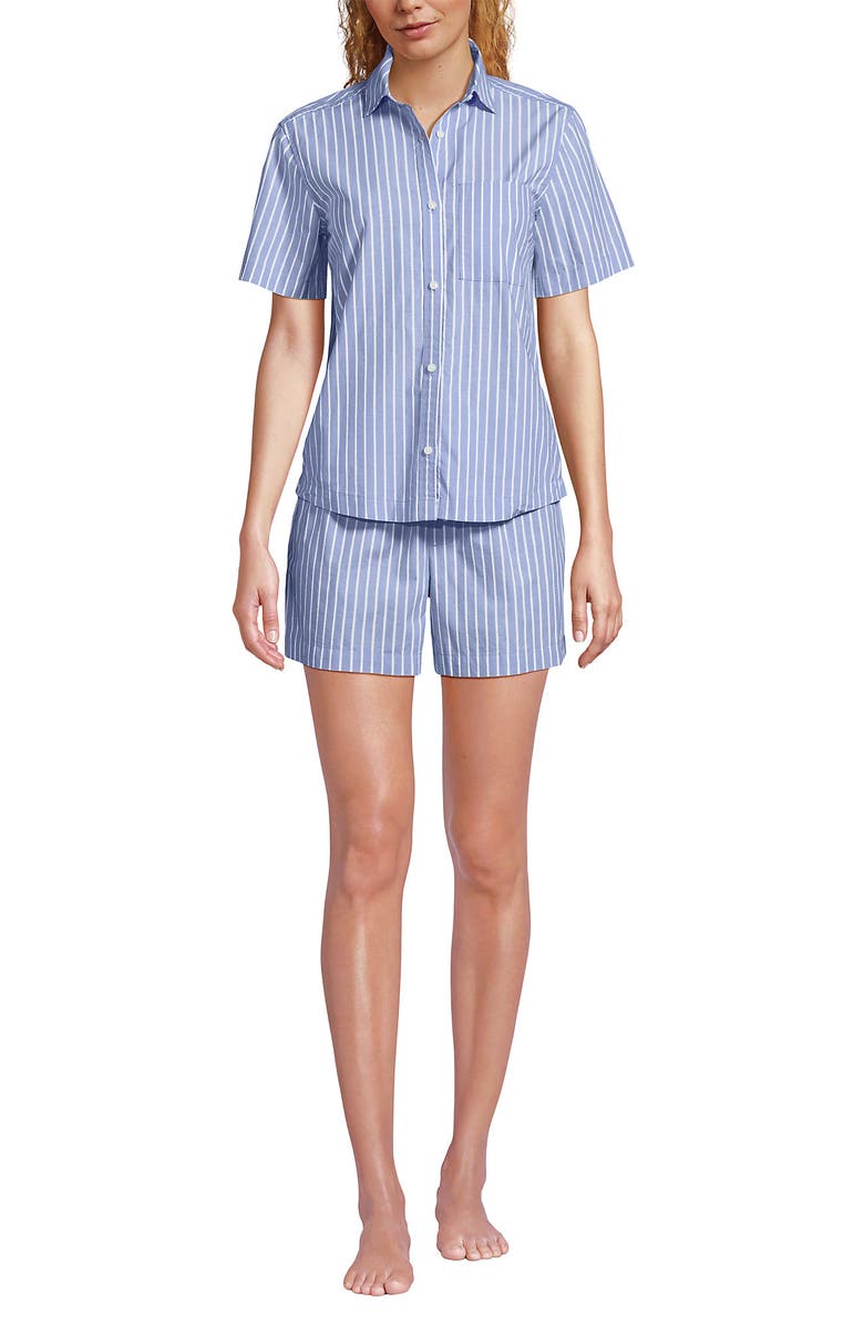 Lands' End Poplin 2 Piece Pajama Set - Short Sleeve Shirt and Shorts, Alternate, color, Crisp Blue Stripe