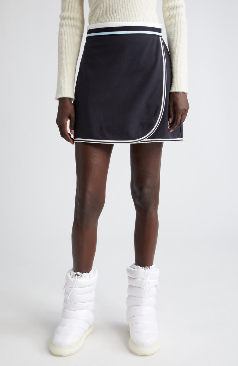 Moncler Logo Patch Faux Wrap Skirt, Main, color, 