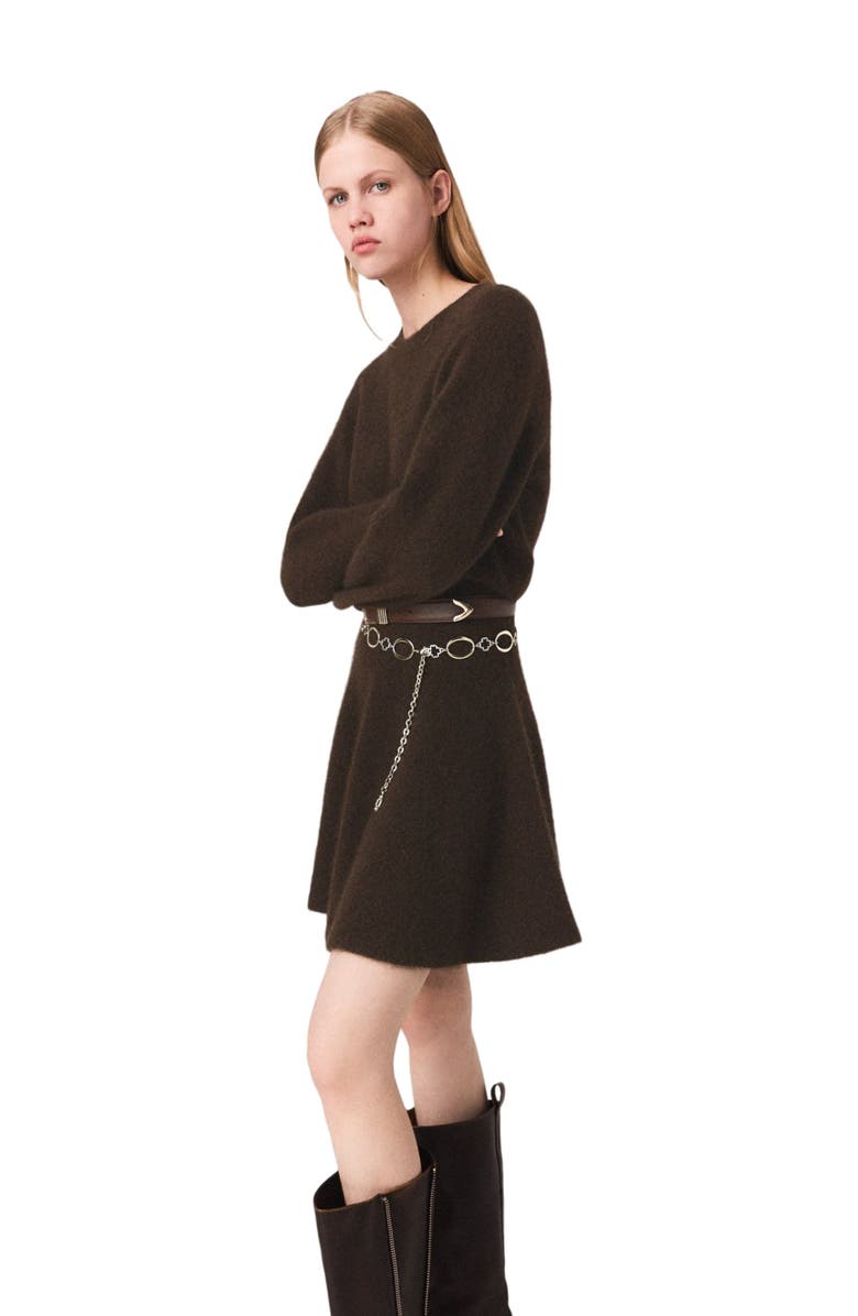 maje Mini yak blend dress, Alternate, color, Dark Brown