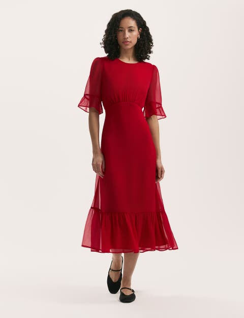 Jennifer Short Sleeve Chiffon Midi Dress