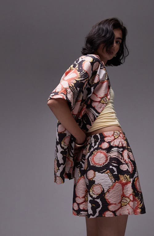 Topshop Crinkle Resort Print Shorts In Multi - Part Of A Set In Black Multi
