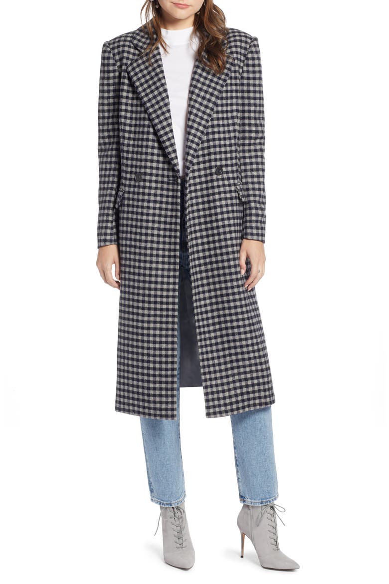 Double Breasted Topper (Nordstrom Exclusive), Main, color, NAVY CRISS CROSS HOUNDSTOOTH
