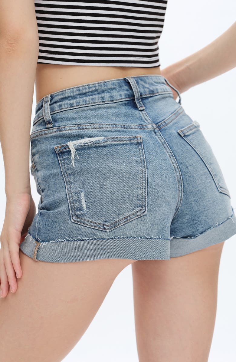 Bayeas Ripped Mid Rise Denim Shorts, Alternate, color, 