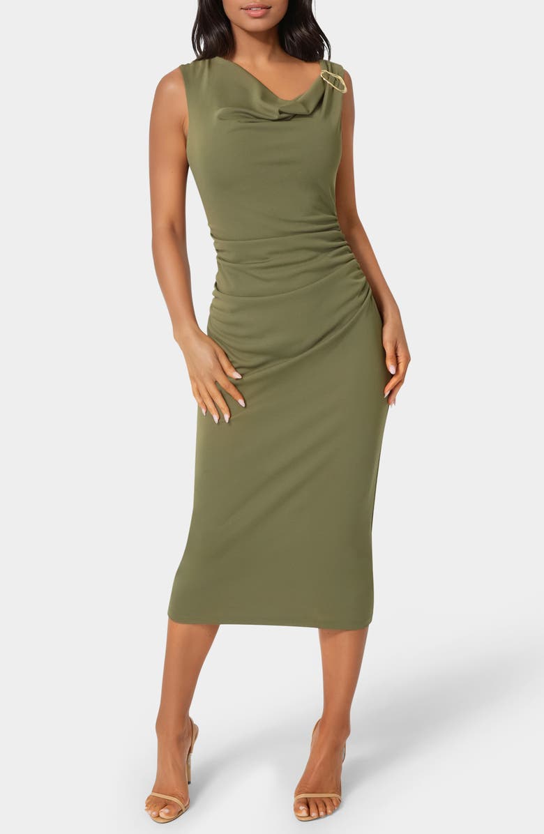 bebe Cowl Neck Sleeveless Midi Dress, Main, color, 