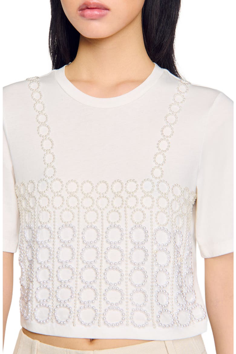 Beaded cropped T-shirt, Alternate, color, White