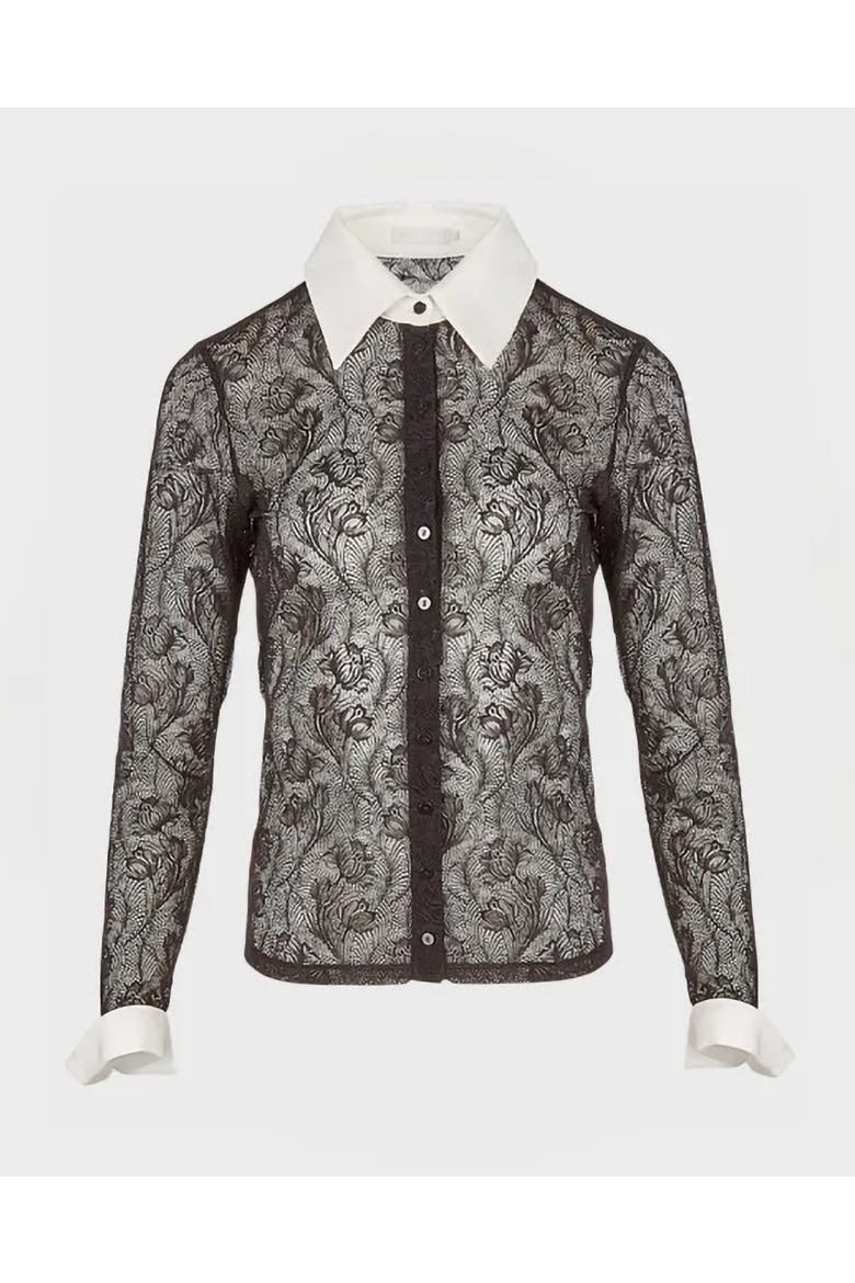 Yvonna Long Sleeve Embroidered Lace Shirt, Main, color, Black