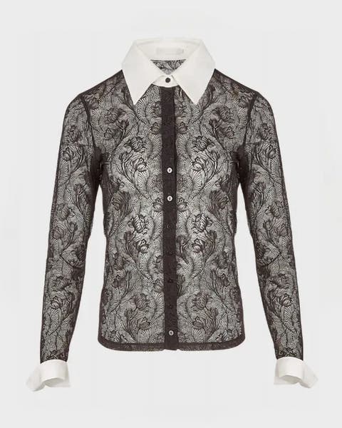 Yvonna Long Sleeve Embroidered Lace Shirt