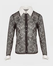 Anne Fontaine Yvonna Long Sleeve Embroidered Lace Shirt