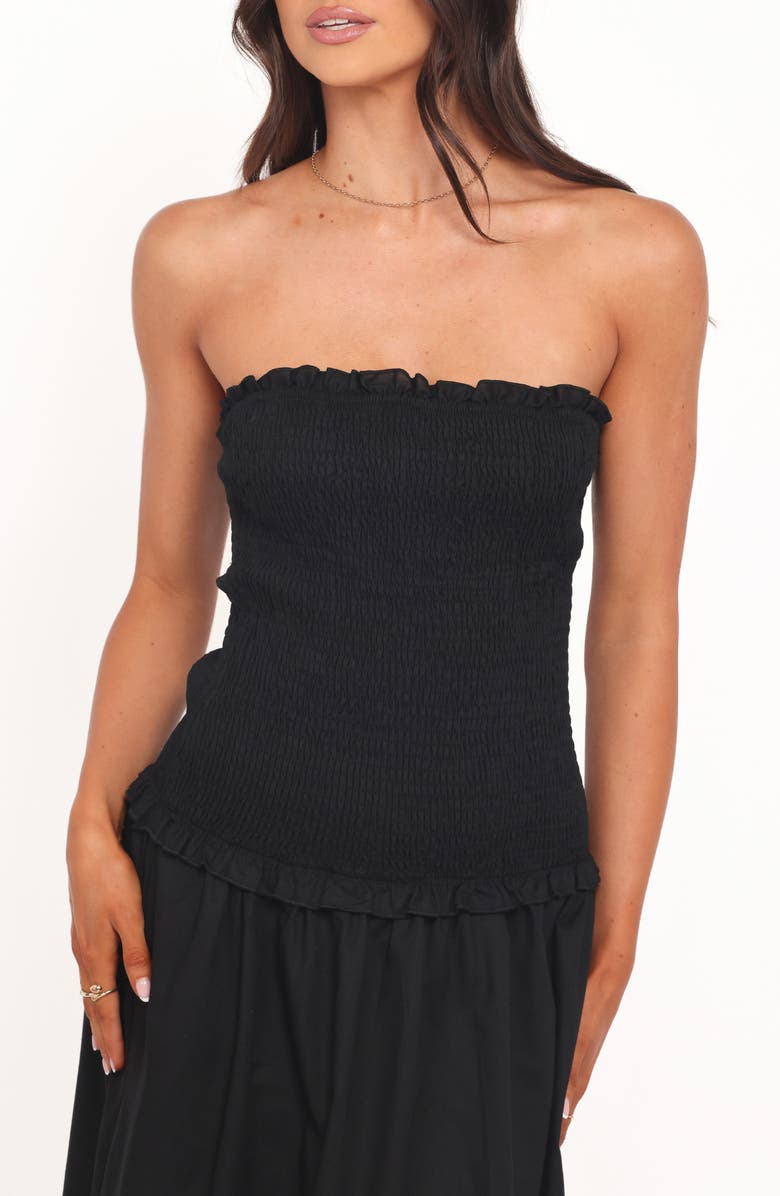 Petal & Pup Bea Strapless Cotton & Linen Maxi Dress, Alternate, color, Black