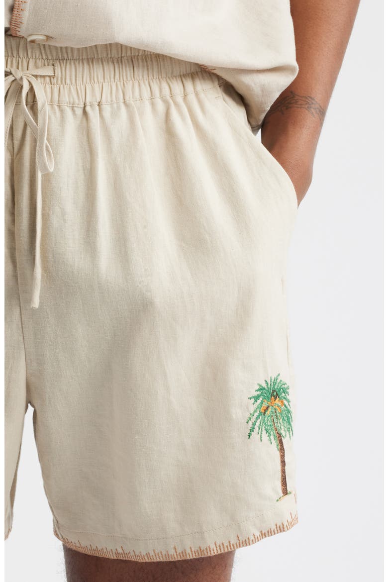 Palm Tree Linen Blend Shorts, Alternate, color, WHITE