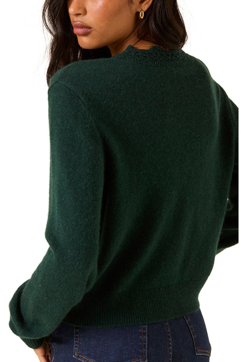 Open Knit Trim Cardigan, Alternate, color, GREEN