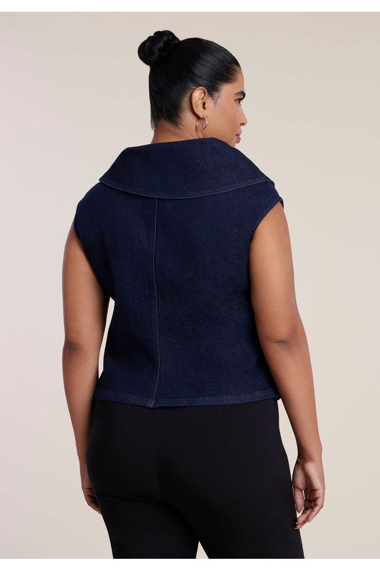Asymmetric Zip Front Stretch Denim Top, Alternate, color, DARK WASH