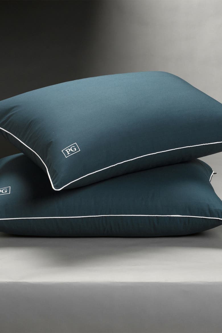 Set of 2 Soft Density Down Alternative Pillows, Alternate, color, NAVY/TEAL WITH WHITE CORD