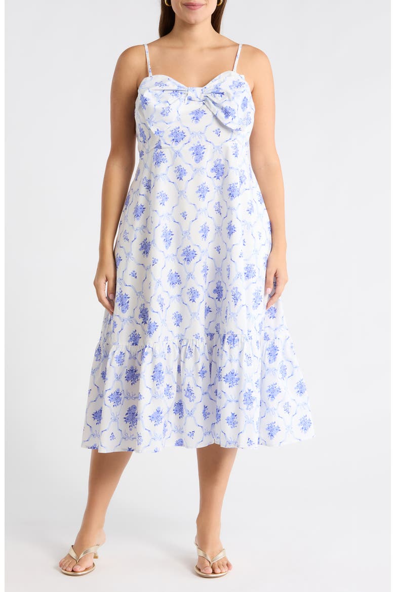 Nia Floral Perline Bow Midi Sundress, Alternate, color, WHITE-BLUE