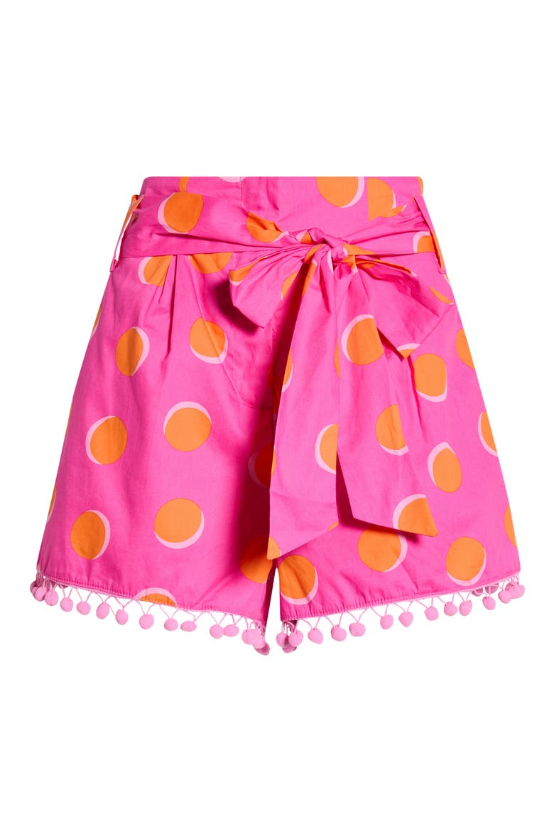 Rosy Polka Dot Pompom Cotton Shorts, Alternate, color, FUCHSIA-ORANGE-DOT