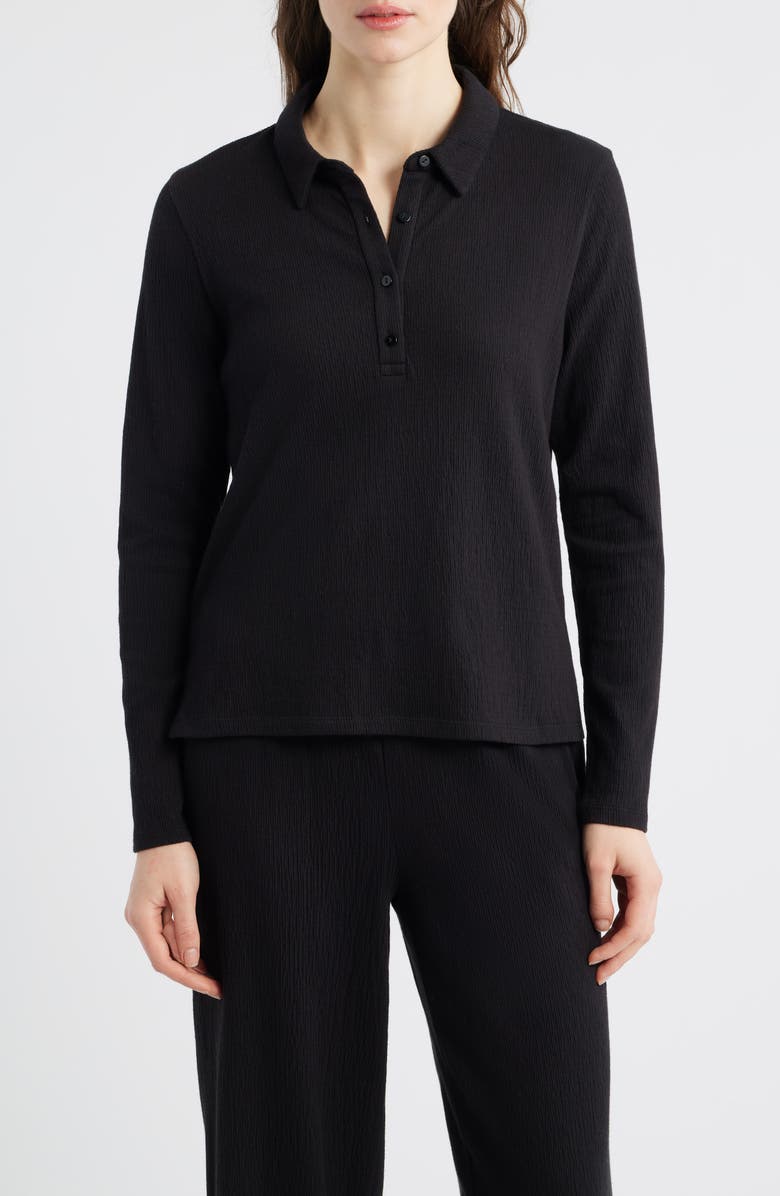 Eileen Fisher Slim Textured Henley, Main, color, Black