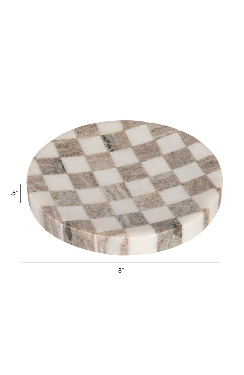 Storied Home Round Marble Checkered Cheese and Serving Tray, Buff Color and White, Alternate, color, 