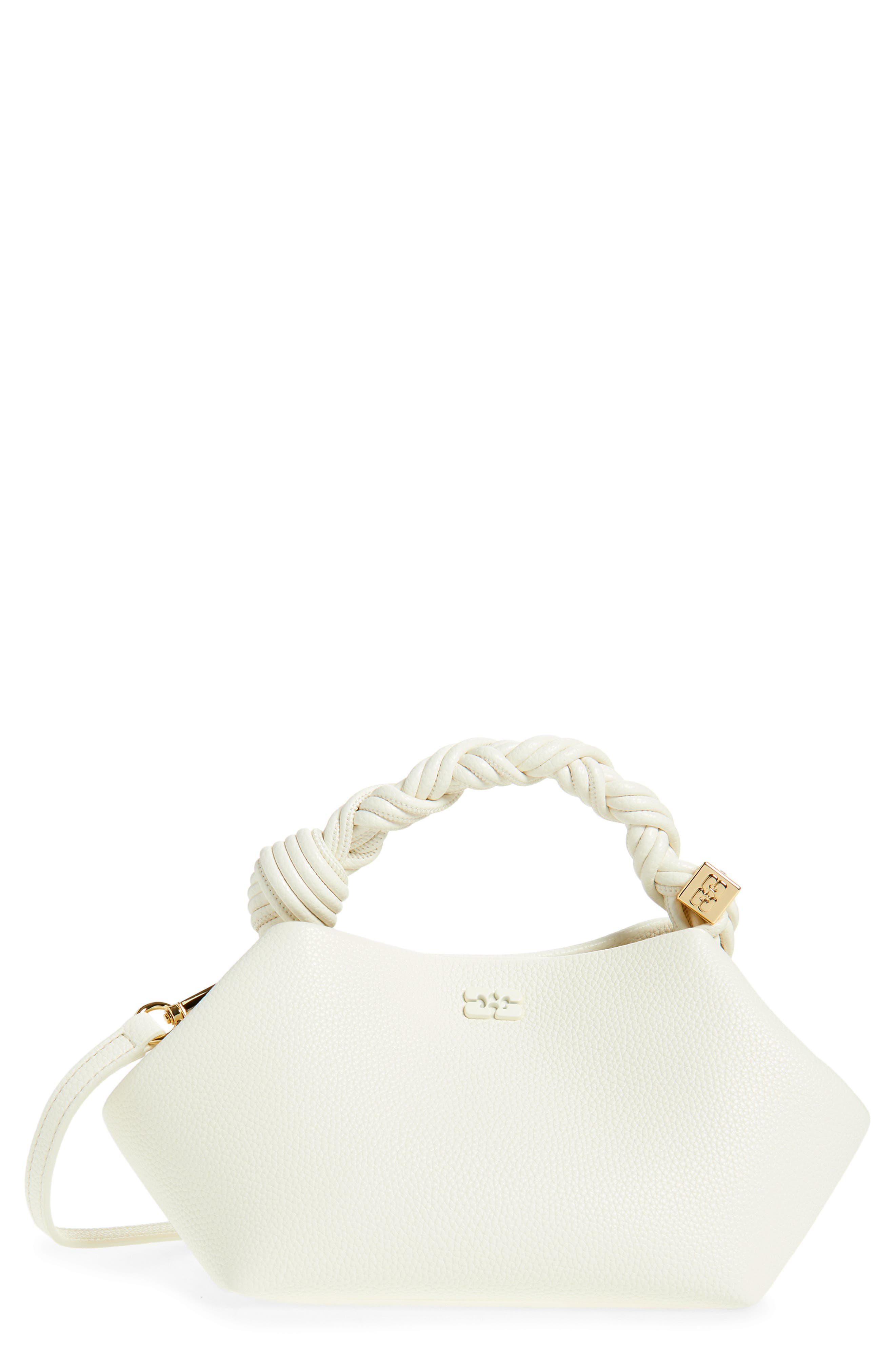 Ganni Small Bou Grained Faux Leather Top Handle Bag, Main, color, Egret