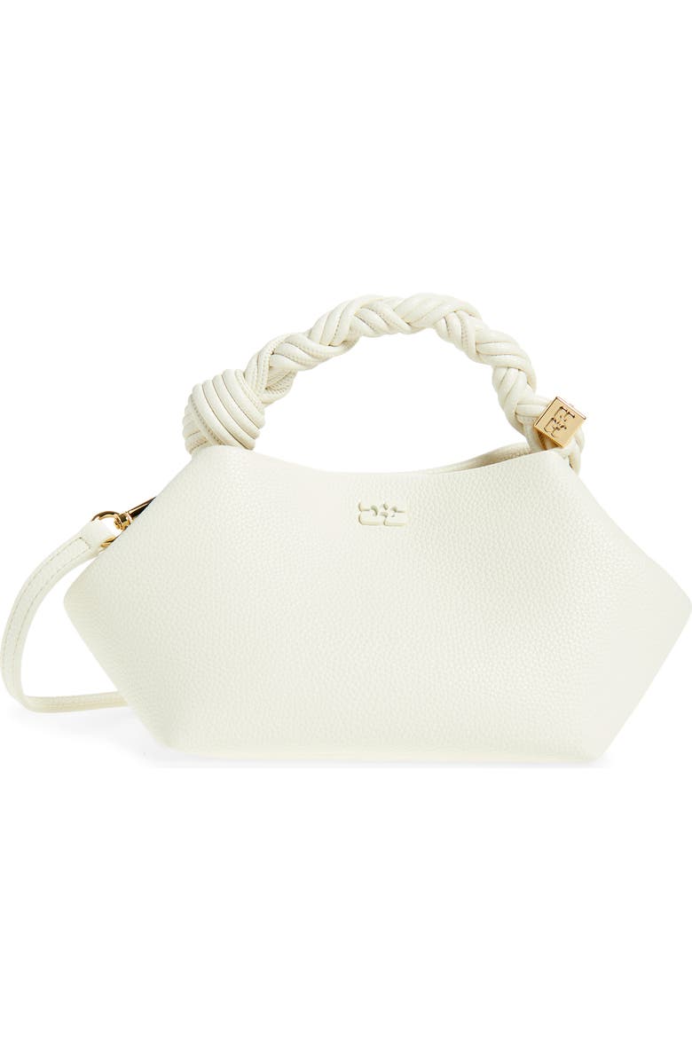Ganni Small Bou Grained Faux Leather Top Handle Bag, Main, color, Egret