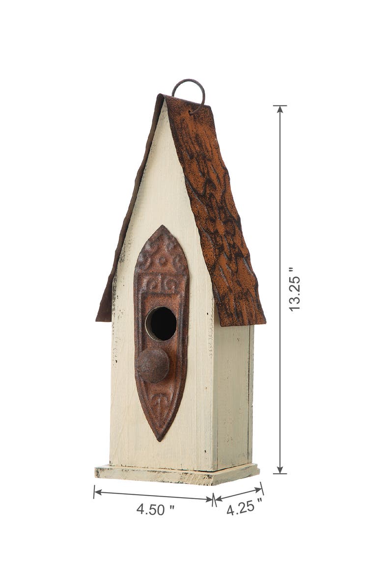 Glitzhome 13.25"H Retro Wooden Distressed Garden Birdhouse, Alternate, color, White