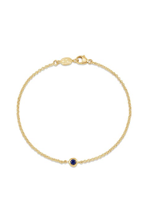 Single Blue Sapphire Dewdrop Chain Bracelet