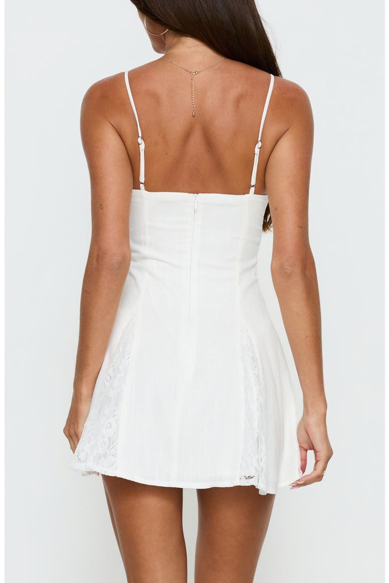 Bloomie Lace Trim Cotton & Linen Minidress, Alternate, color, WHITE