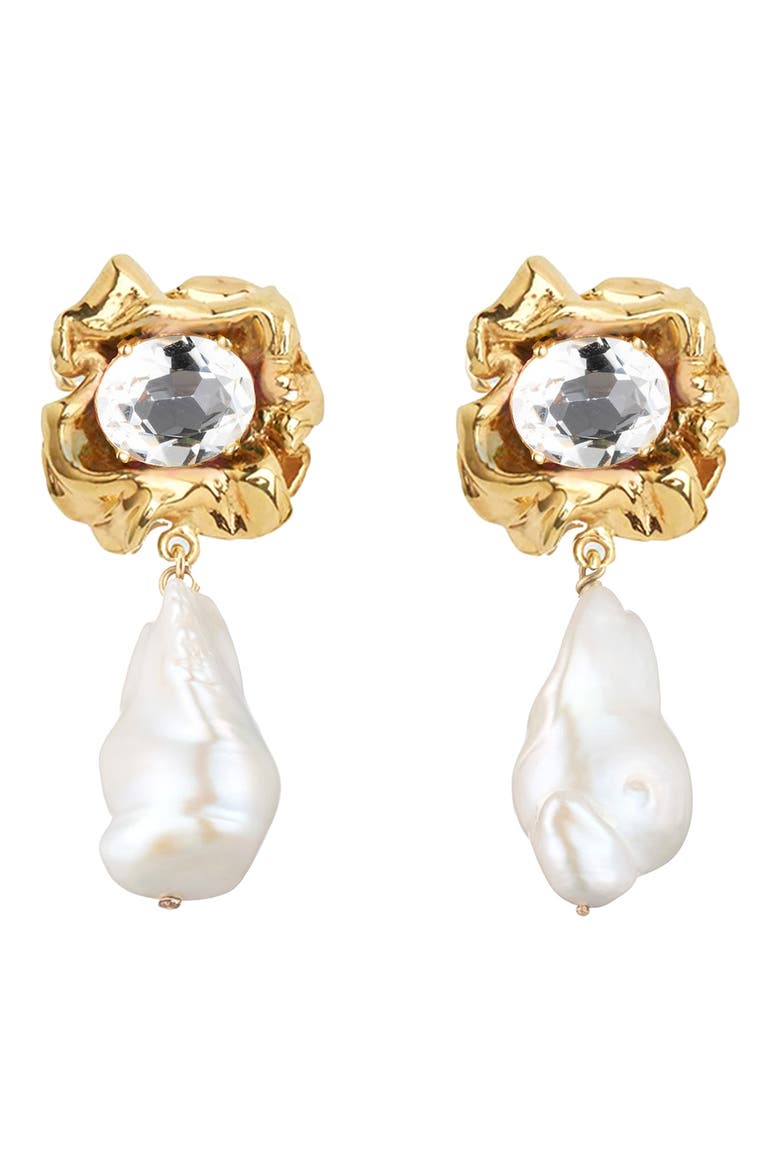 Lola Baroque Pearl Drop Earrings, Main, color, GOLD - CRYSTAL
