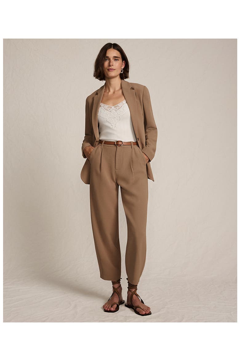 Crepe High Rise Pleated Barrel Leg Ankle Pants, Alternate, color, Honey Beige
