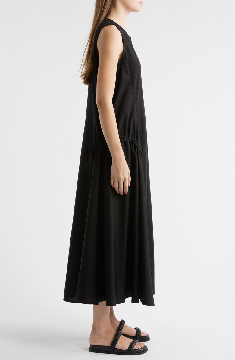 COS Paneled Gathered Side Cotton Blend Midi Dress, Alternate, color, Black Dark