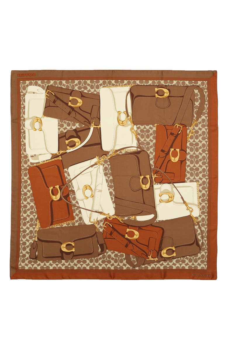 COACH Tabby Print Square Silk Scarf, Alternate, color, Burnished Amber
