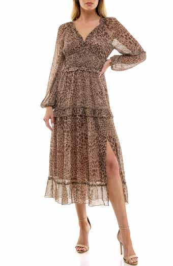 Socialite Long Sleeve Ruffle Chiffon Midi Dress