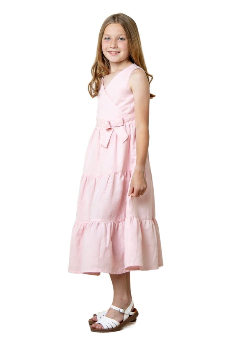 Girls' Tiered Wrap Dress, Kids, Alternate, color, Pale Pink Linen