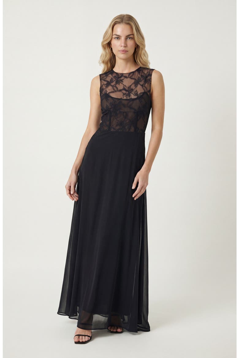 Sheer Lace Sleeveless Maxi Dress, Main, color, Black