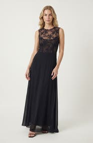 Modenaire Sheer Lace Sleeveless Maxi Dress