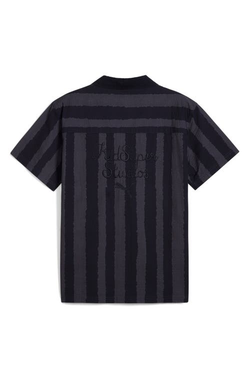 Puma X Kidsuper Stripe Cotton Seersucker Camp Shirt In New Navy