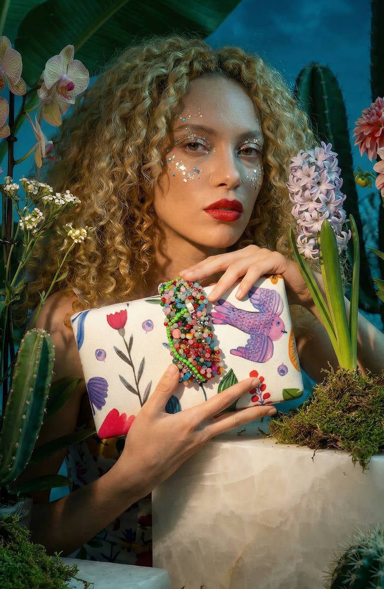 Simitri Garden Party Beaded Fringe Clutch, Alternate, color, Garden Party