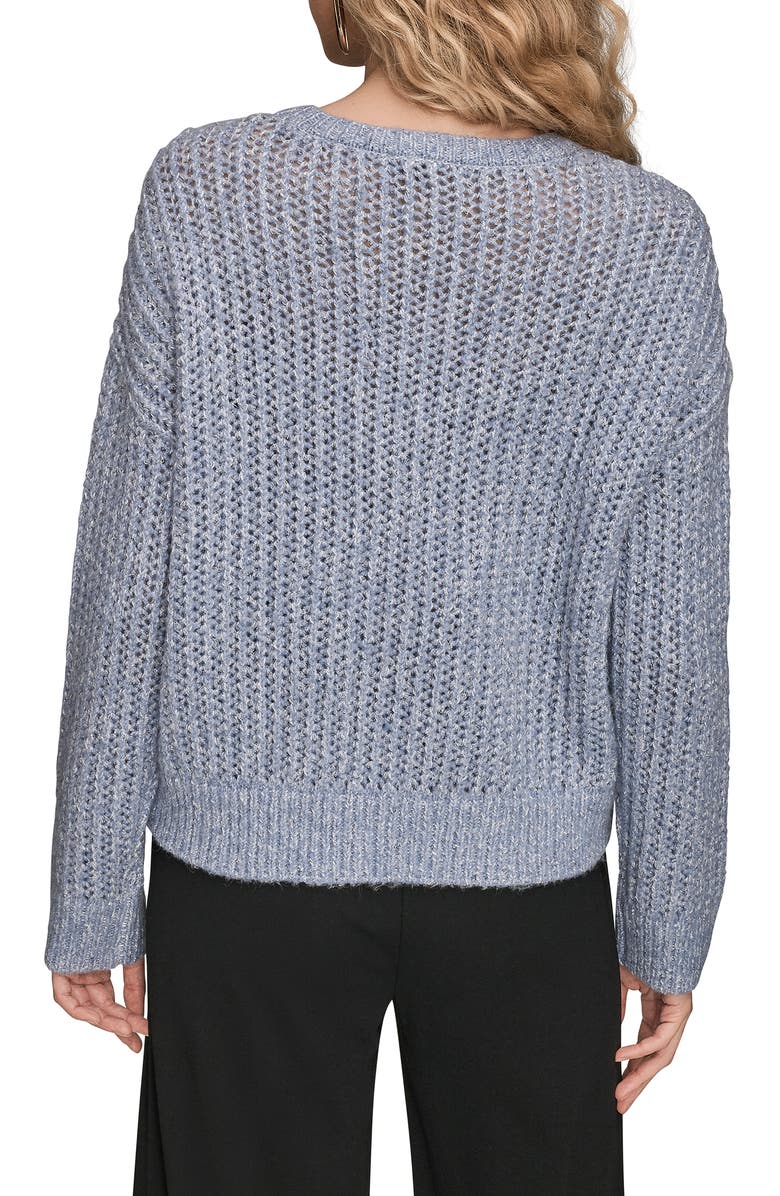 Donna Karan New York Open Stitch Crewneck Sweater, Alternate, color, Tempest