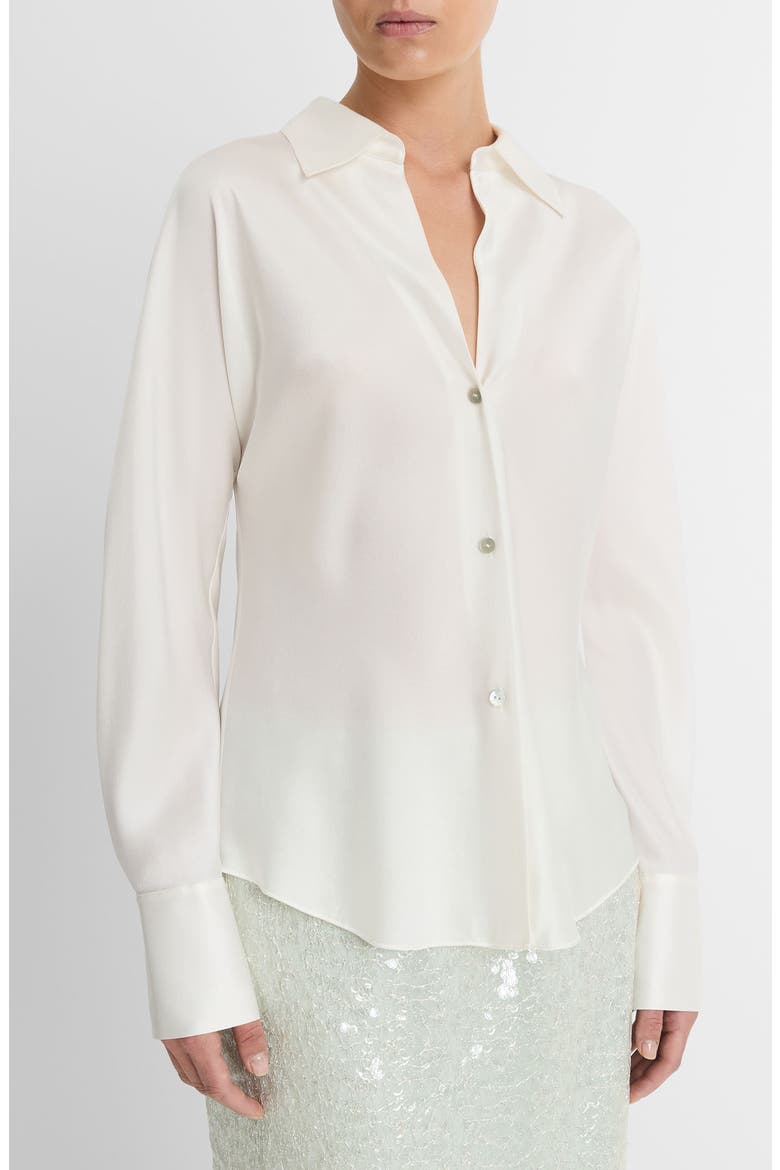 Silk Button-Up Shirt, Alternate, color, OFF WHITE