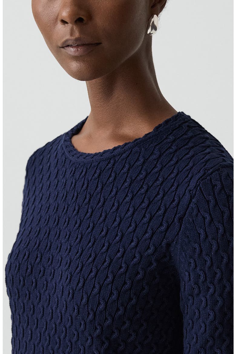 Cable Stitch Organic Cotton Sweater, Alternate, color, NAVY