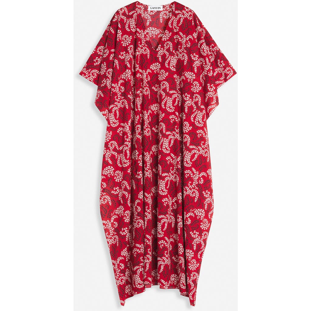 Lanvin Floral-print Kaftan In Carmine Red