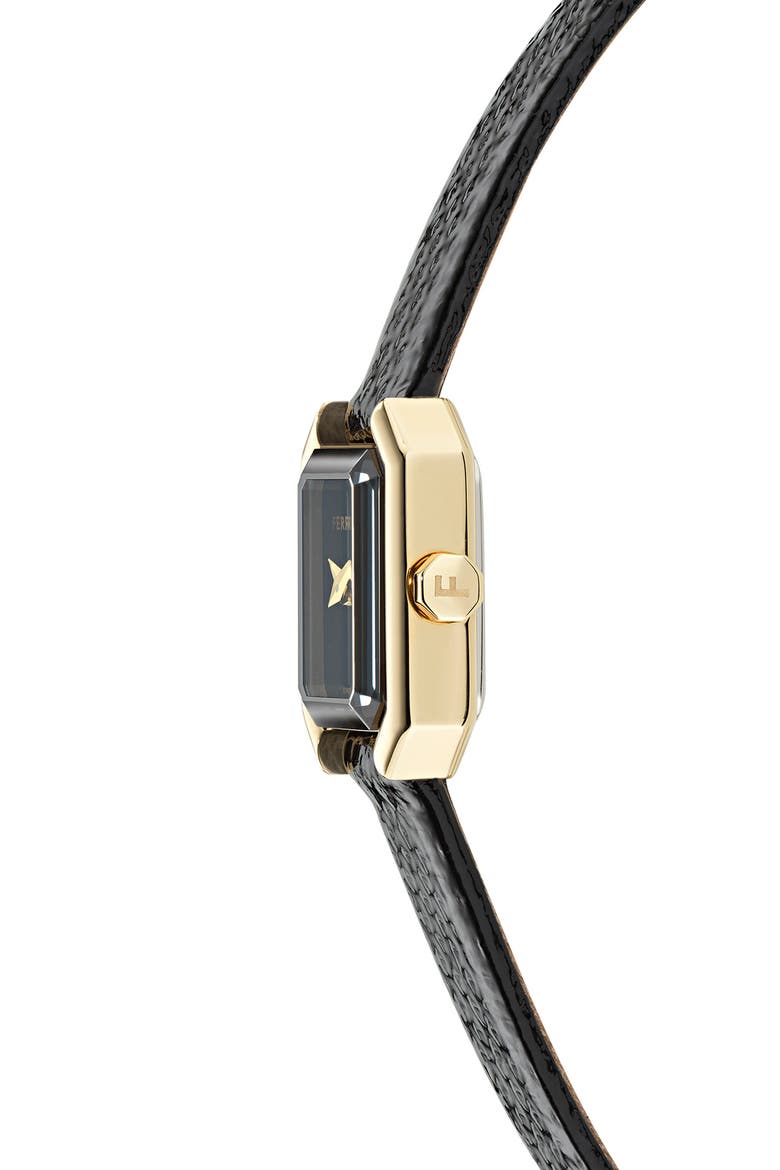 Crystal Petite Leather Strap Watch, 15mm x 20mm, Alternate, color, IP YELLOW GOLD
