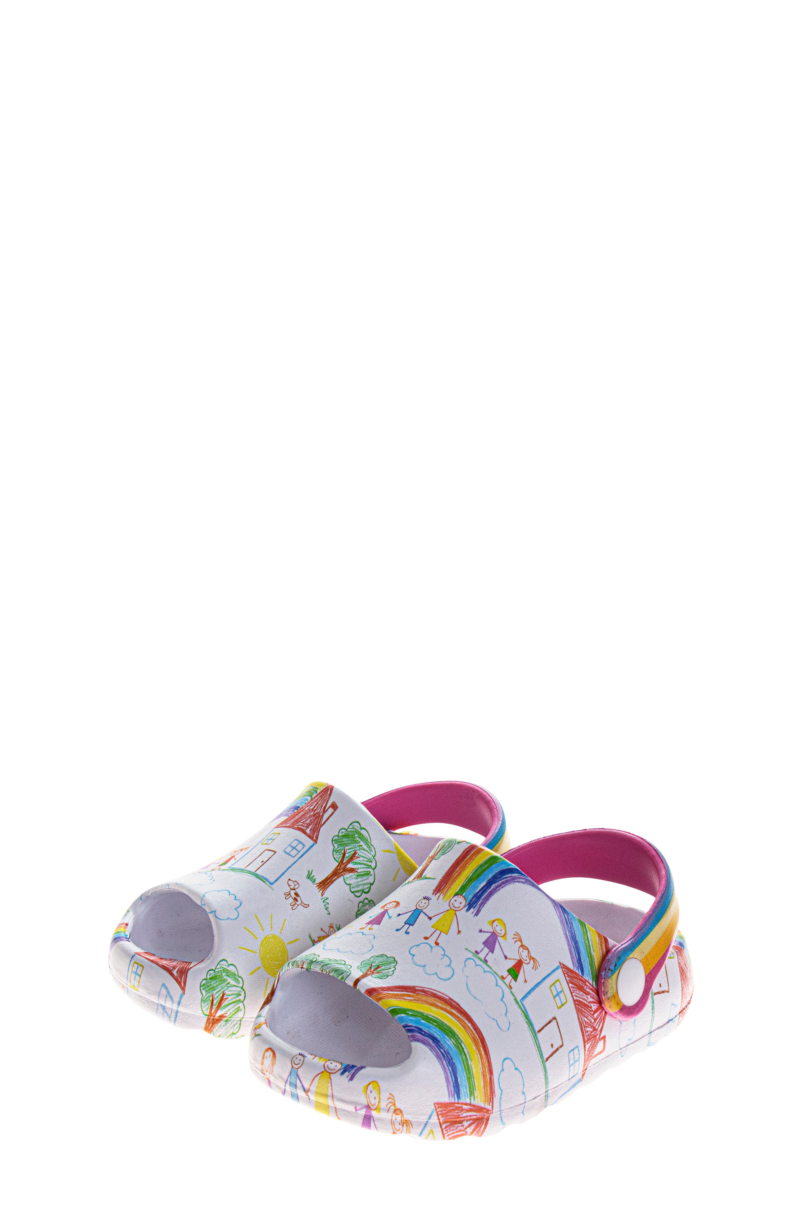 Kids' Rainbow Graphic Clog, Alternate, color, WHITE MULTI