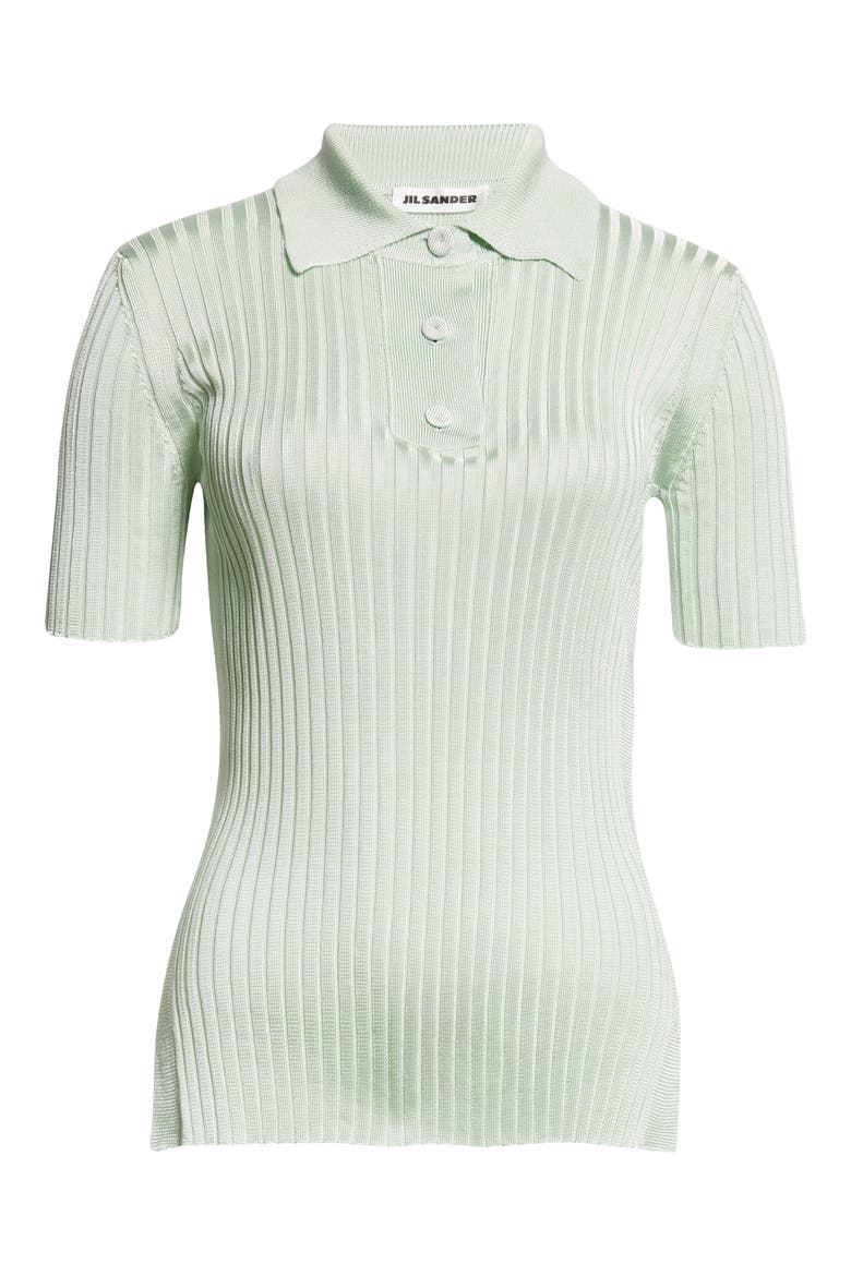 Short Sleeve Yak & Virgin Wool Rib Polo Sweater, Alternate, color, APPLE