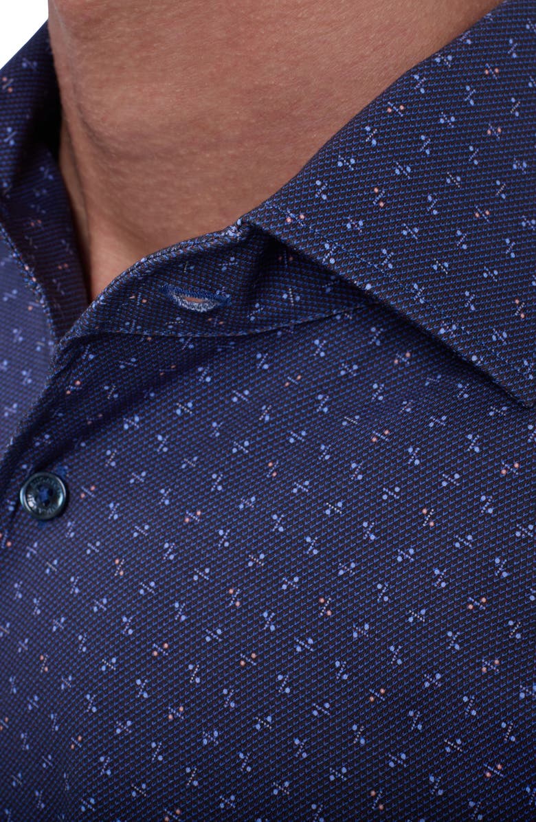 Bugatchi Devon OoohCotton<sup>®</sup> Geo Print Button-Up Shirt, Alternate, color, Night Blue