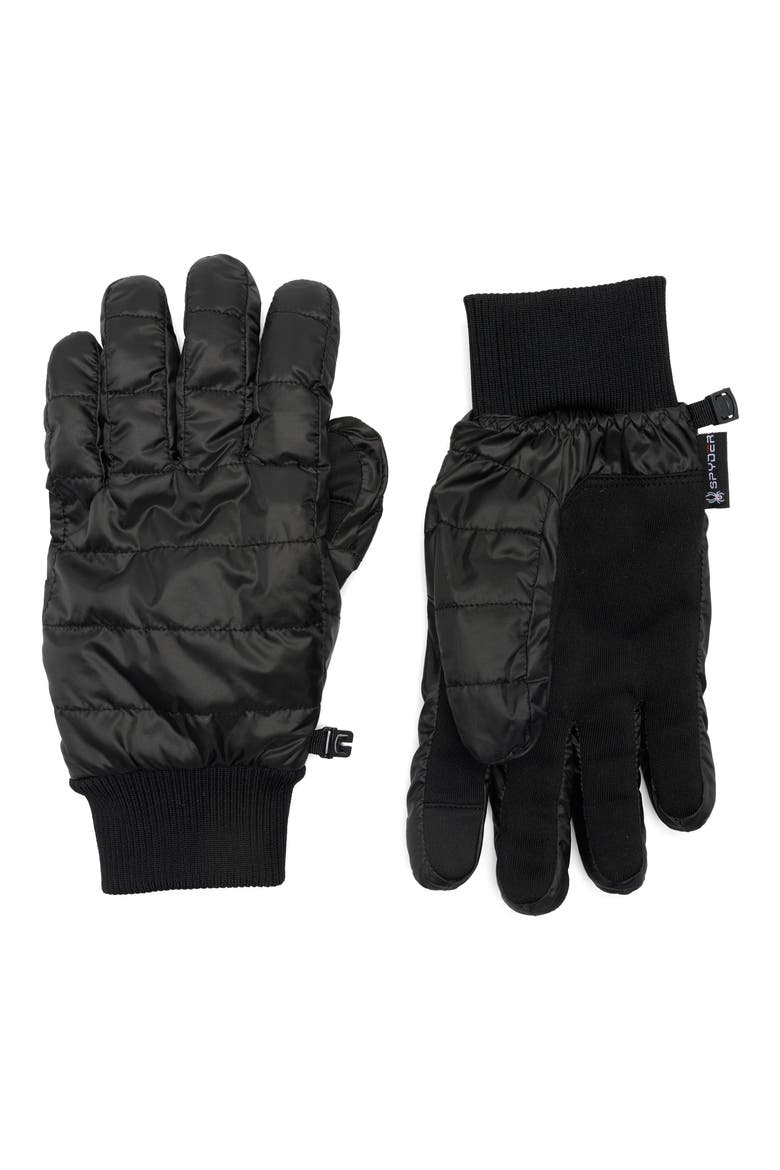 Quilted Stretch Nylon Gloves, Main, color, BLACK