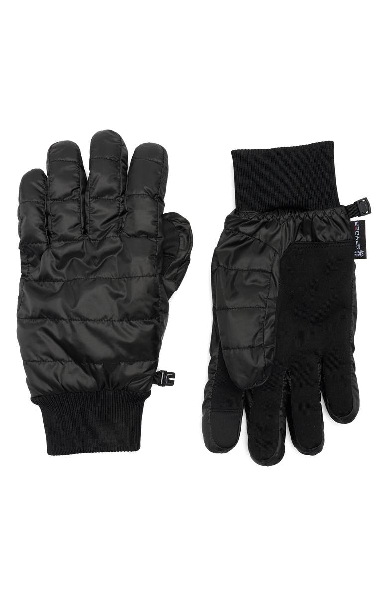 Spyder Quilted Stretch Nylon Gloves, Main, color, Black