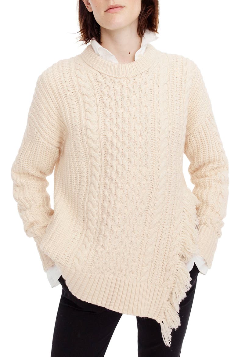 Fringe Detail Cable Knit Sweater, Main, color, IVORY