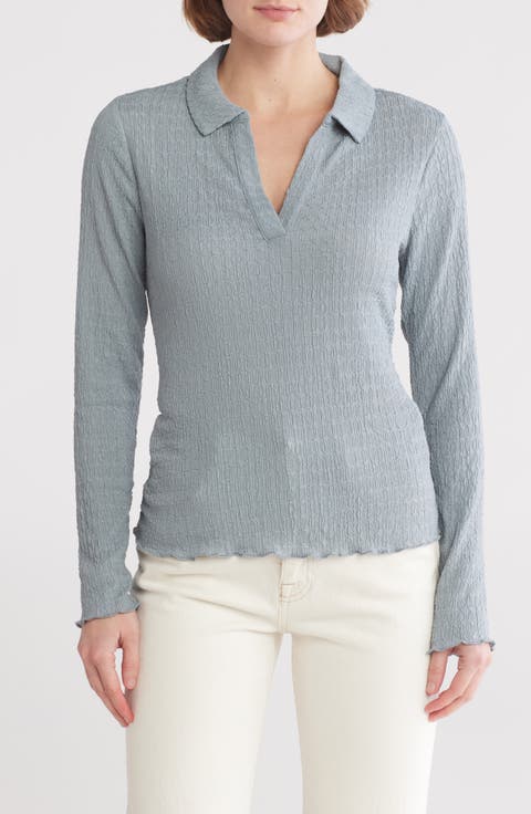 Textured Long Sleeve Polo